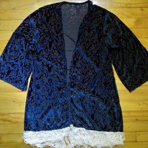 Velvet cardigan, translucent blue pattern